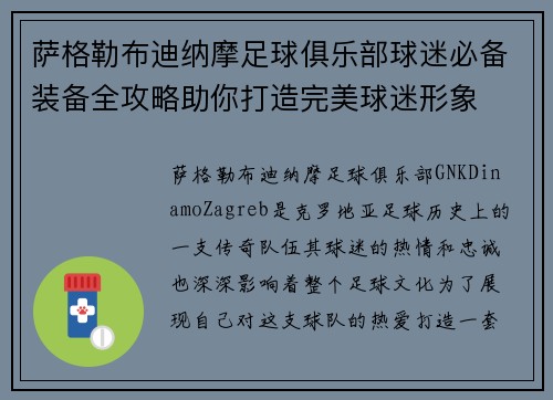 萨格勒布迪纳摩足球俱乐部球迷必备装备全攻略助你打造完美球迷形象 萨格勒布迪纳摩足球俱乐部球迷必备装备全攻略助你打造完美球迷形象