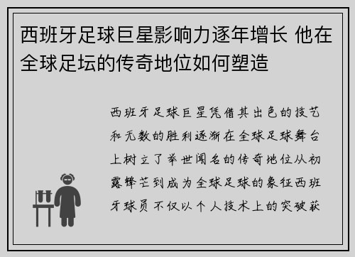 西班牙足球巨星影响力逐年增长 他在全球足坛的传奇地位如何塑造